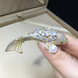 Freshwater Pearl Zircon Lucky Carp Brooch Pearl Jewelry For Women Gift