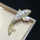 Freshwater Pearl Zircon Lucky Carp Brooch Pearl Jewelry For Women Gift