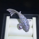 Freshwater Pearl Zircon Lucky Carp Brooch Pearl Jewelry For Women Gift
