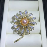 Natural Freshwater Pearl Big Zircon Sun Flower Brooch