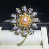 Natural Freshwater Pearl Big Zircon Sun Flower Brooch