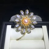 Natural Freshwater Pearl Big Zircon Sun Flower Brooch