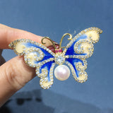Vintage Enamel Butterfly Brooch Pearl Jewelry For Women