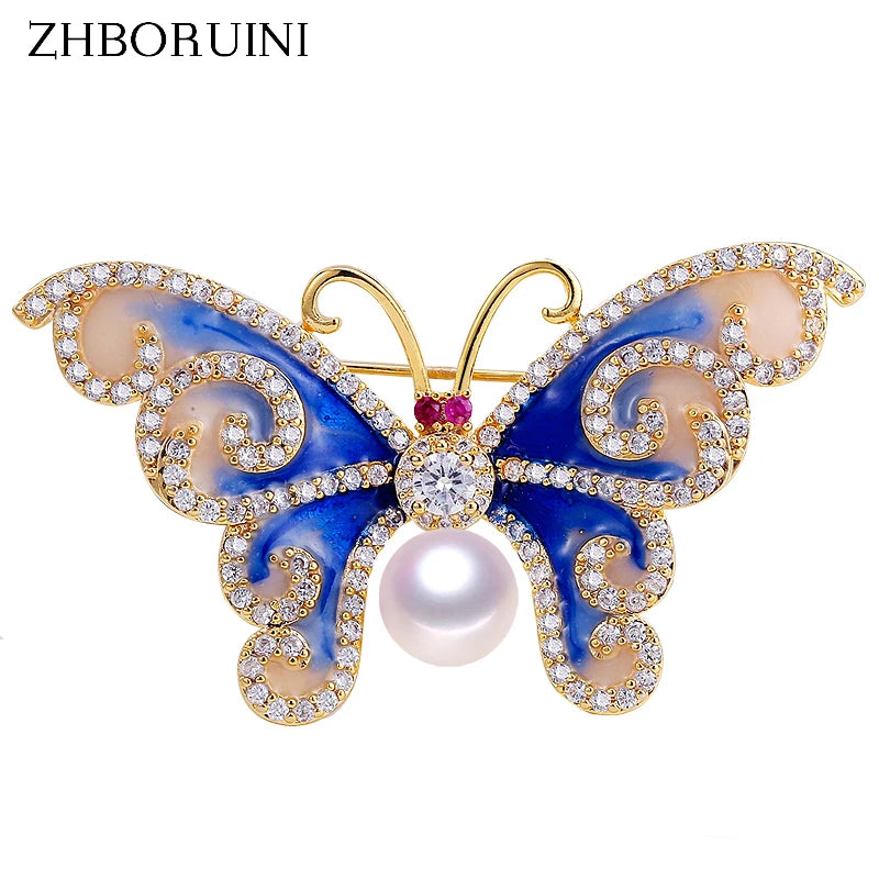Vintage Enamel Butterfly Brooch Pearl Jewelry For Women