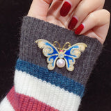 Vintage Enamel Butterfly Brooch Pearl Jewelry For Women