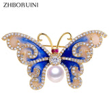 Vintage Enamel Butterfly Brooch Pearl Jewelry For Women