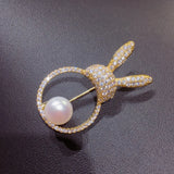 Freshwater Pearl Totoro Brooch Sparkling Zircon Inlay Cute Leaf Design Gift