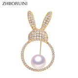 Freshwater Pearl Totoro Brooch Sparkling Zircon Inlay Cute Leaf Design Gift