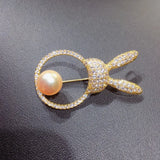 Freshwater Pearl Totoro Brooch Sparkling Zircon Inlay Cute Leaf Design Gift