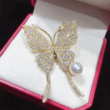 Freshwater Pearl Butterfly Brooch Rhinestone Pins Jewelry for Women