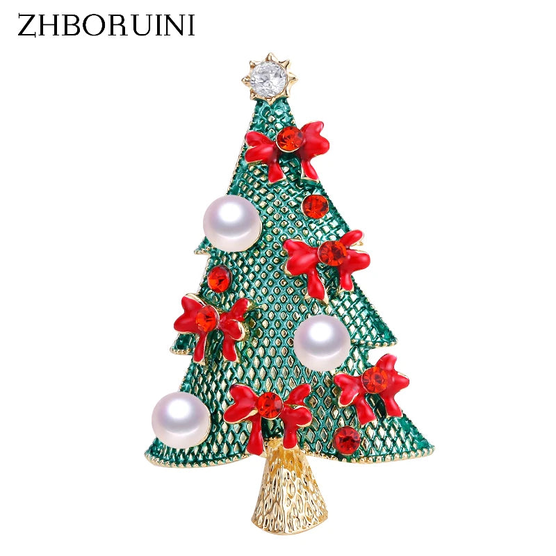 Natural Pearl Brooch Christmas Tree Pearl Breastpin Freshwater Pearl Jewelry
