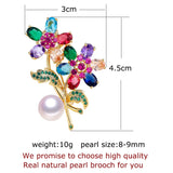 Natural Freshwater Pearl Brooch Zircon Flower Pins Jewelry