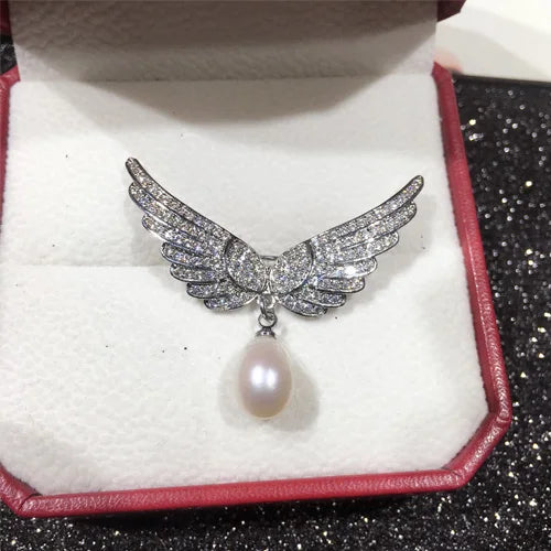 Freshwater Pearl Angel's Wings Brooch Pin Women Corsage