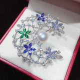 Natural Freshwater Pearl Brooch Creative Moon Brooch Pins Pearl Jewelry