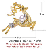 Natural Freshwater Pearl Brooch Elk Brooch Pins Pearl Jewelry Women