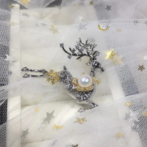 Natural Freshwater Pearl Brooch Elk Brooch Pins Pearl Jewelry Women