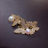 Freshwater Pearl Brooch Micro Zircons Butterfly Brooch Pins Pearl Jewelry
