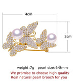 Freshwater Pearl Brooch Micro Zircons Butterfly Brooch Pins Pearl Jewelry