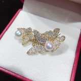Freshwater Pearl Brooch Micro Zircons Butterfly Brooch Pins Pearl Jewelry