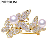 Freshwater Pearl Brooch Micro Zircons Butterfly Brooch Pins Pearl Jewelry