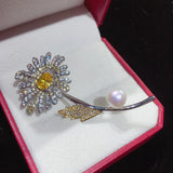 Freshwater Pearl Brooch Micro Zircons Flower Brooch Pin