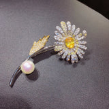Freshwater Pearl Brooch Micro Zircons Flower Brooch Pin