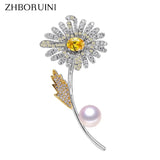 Freshwater Pearl Brooch Micro Zircons Flower Brooch Pin