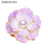 Natural Freshwater Pearl Brooch Ceramic Enamel Flower Pin