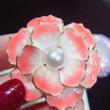 Natural Freshwater Pearl Brooch Ceramic Enamel Flower Pin