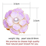 Natural Freshwater Pearl Brooch Ceramic Enamel Flower Pin