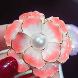Natural Freshwater Pearl Brooch Ceramic Enamel Flower Pin