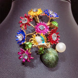 Natural Freshwater Pearl Brooch Enamel Flower Vase Pin