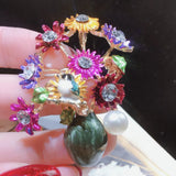 Natural Freshwater Pearl Brooch Enamel Flower Vase Pin