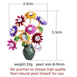 Natural Freshwater Pearl Brooch Enamel Flower Vase Pin