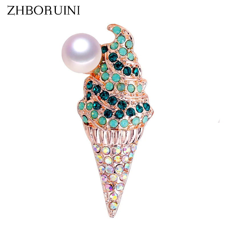 Natural Pearl Brooch Ice Cream Corsage Pearl Pin Freshwater Pearl Jewelry