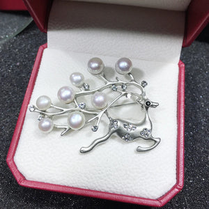 Elk Deer Freshwater Pearl Brooch Jewelry For Women