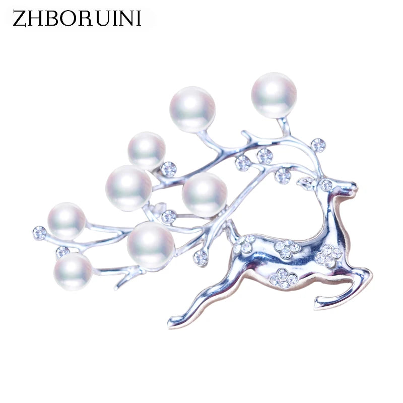 Elk Deer Freshwater Pearl Brooch Jewelry For Women
