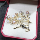 Elk Deer Freshwater Pearl Brooch Jewelry For Women