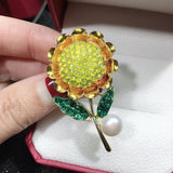 Sunflower Pearl Brooch Freshwater Jewelry Women Gift