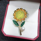Sunflower Pearl Brooch Freshwater Jewelry Women Gift