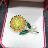 Sunflower Pearl Brooch Freshwater Jewelry Women Gift