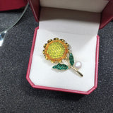Sunflower Pearl Brooch Freshwater Jewelry Women Gift