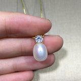 Freshwater Pearl Necklace with Zircon Pendants 925 Sterling Silver Jewelry