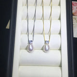 Freshwater Pearl Necklace with Zircon Pendants 925 Sterling Silver Jewelry