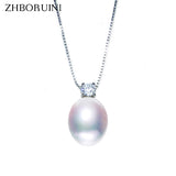 Freshwater Pearl Necklace with Zircon Pendants 925 Sterling Silver Jewelry