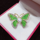 Enamel Butterfly Pearl Breastpin Natural Freshwater Pearl Jewelry