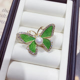 Enamel Butterfly Pearl Breastpin Natural Freshwater Pearl Jewelry