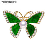 Enamel Butterfly Pearl Breastpin Natural Freshwater Pearl Jewelry