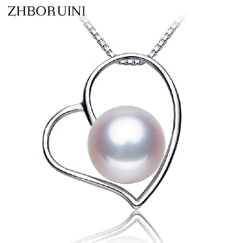 Sterling Silver Love Heart Pendant Natural Pearl Necklace