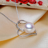 Sterling Silver Love Heart Pendant Natural Pearl Necklace